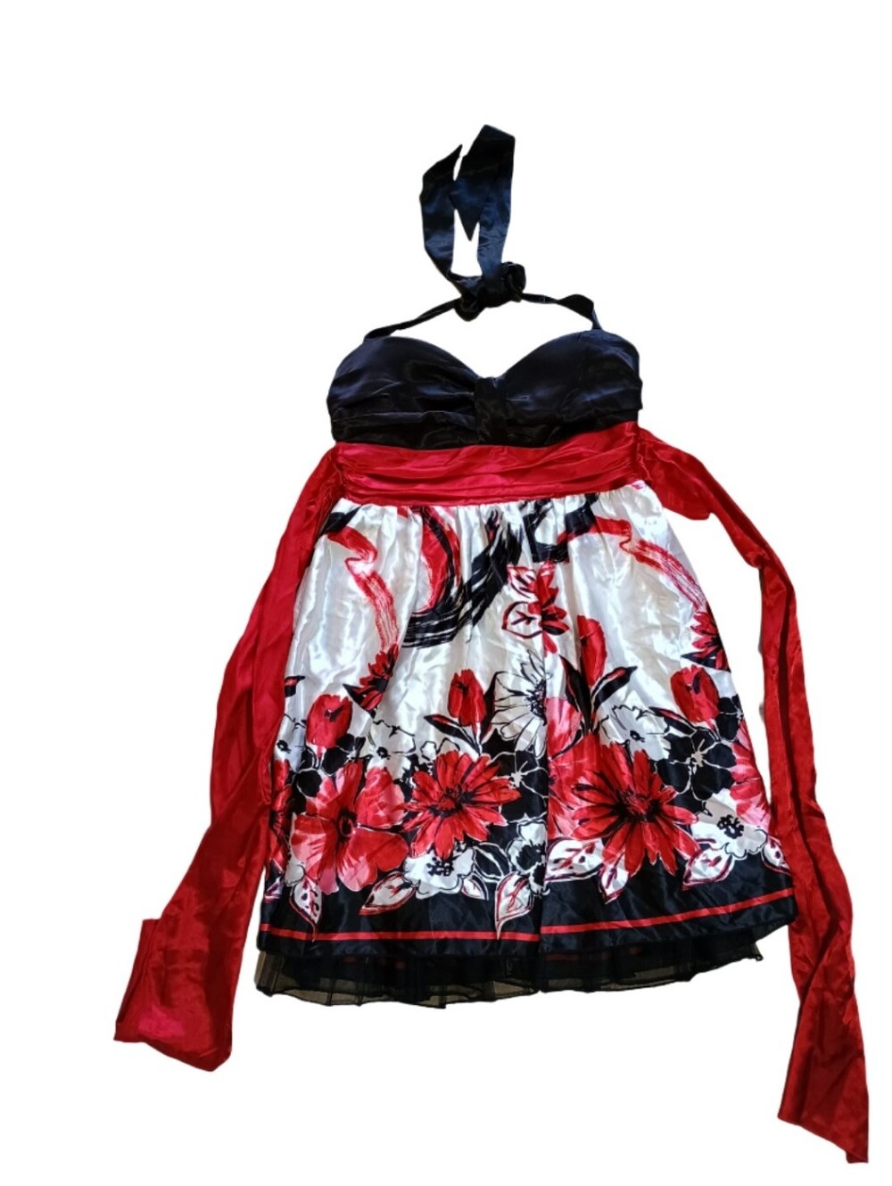Trixxi Black Dress with Red Accents and Three Pink Heart Label